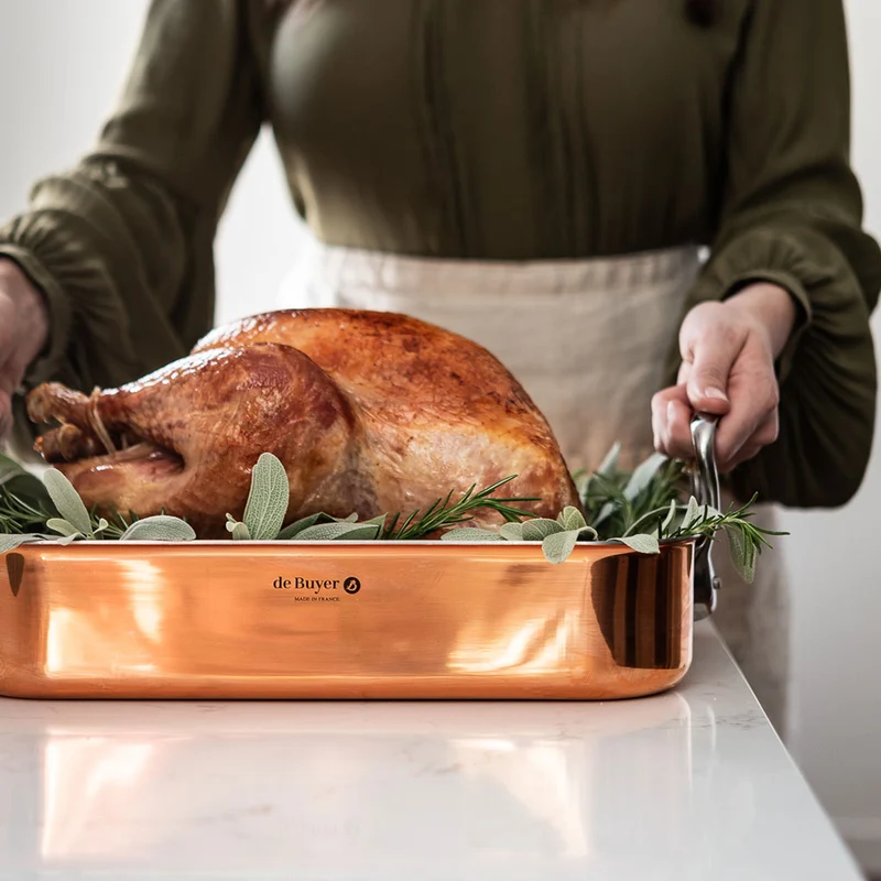 Bandeja asadora de cobre Inocuivre con asas de inox De Buyer