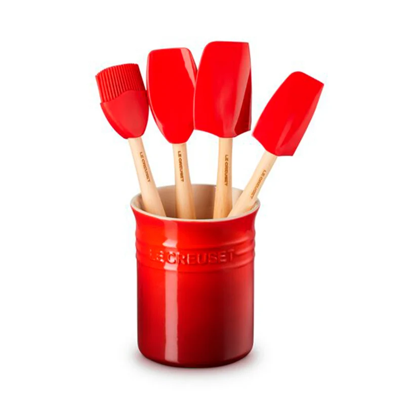 Conjunto de bote con 4 espátulas Le Creuset