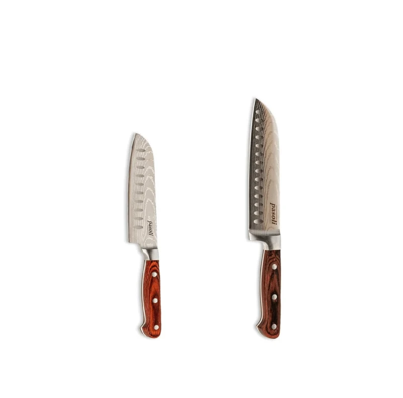 Juego de 2 cuchillos de chef pasoli "Santoku": cuchillos de cocina afilados de acero inoxidable
