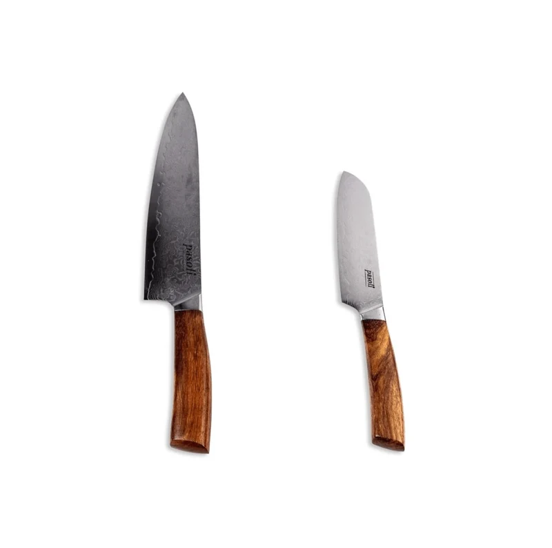 Juego de 2 cuchillos pasoli Damasco "Cuisine" - acero de Damasco de alta calidad con núcleo VG10