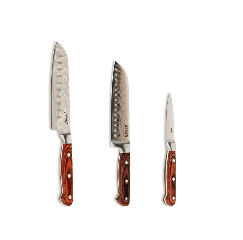 Juego de 3 cuchillos de chef pasoli "Japón" - Cuchillos de cocina afilados de acero inoxidable