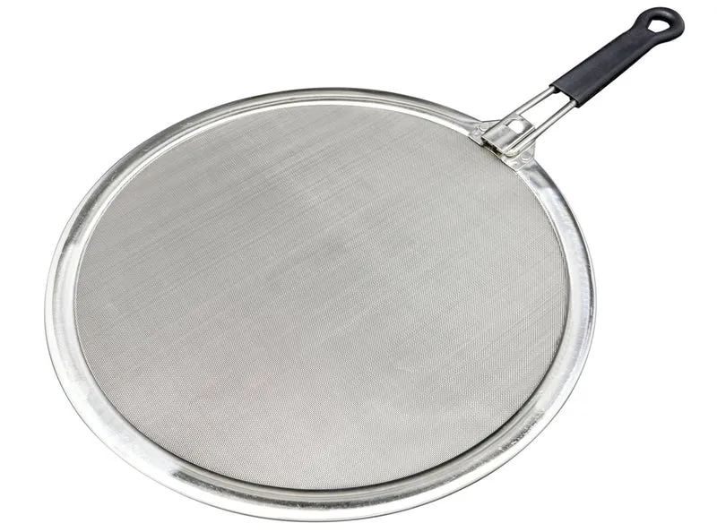 Protector contra salpicaduras GSD de acero inoxidable con mango plegable - para sartenes y woks de 30 cm