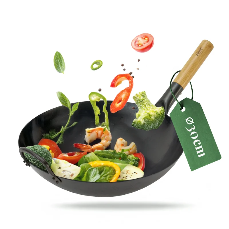 Wok pasoli de cocción plana - Wok de acero al carbono para todo tipo de estufas