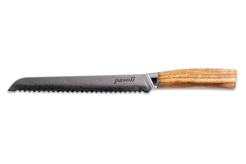 Cuchillo de pan pasoli Damasco 20 cm - acero de Damasco de alta calidad con núcleo VG10