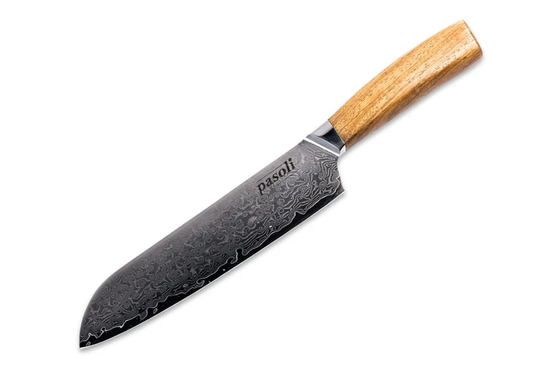 Cuchillo Santoku de Damasco de Pasoli: acero de Damasco de alta calidad con núcleo VG10