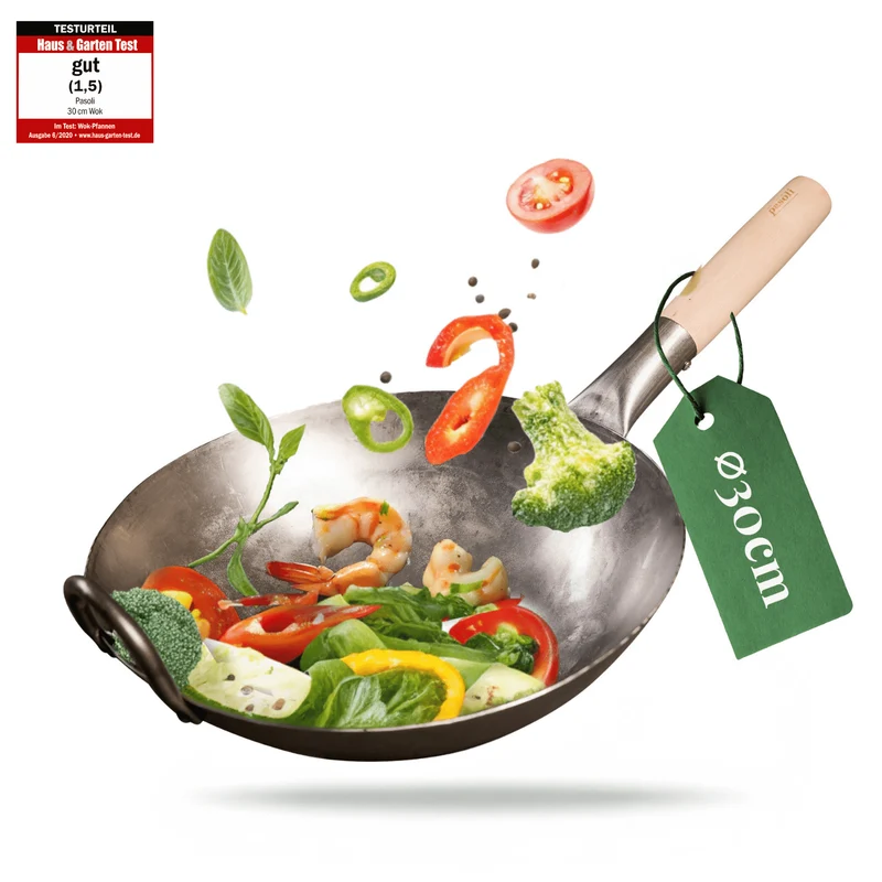Wok pasoli flat original - wok de acero al carbono para todo tipo de cocinas