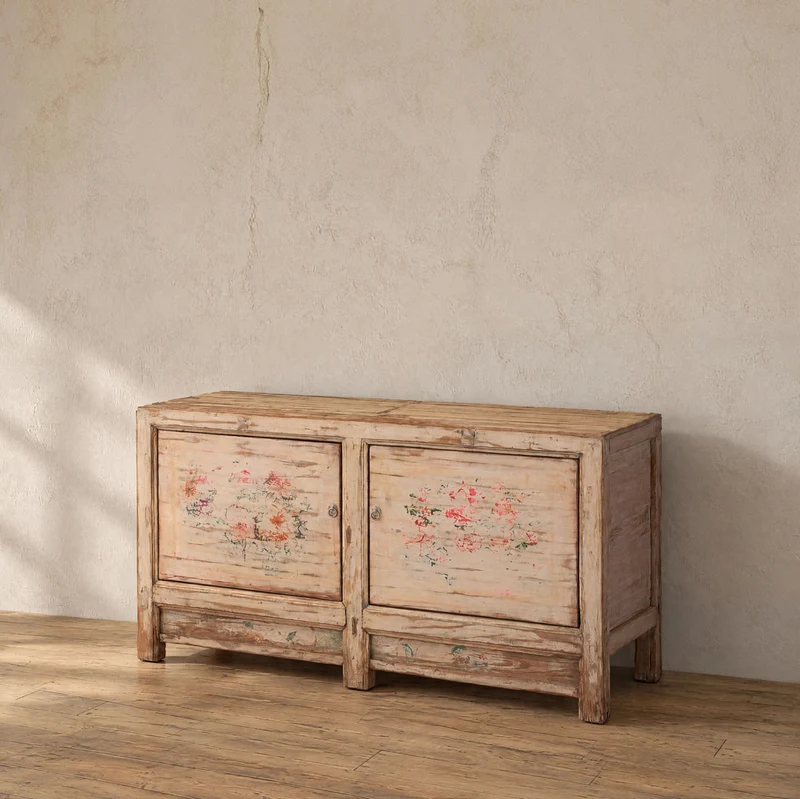 Aparador de madera con flores pintadas - Antique