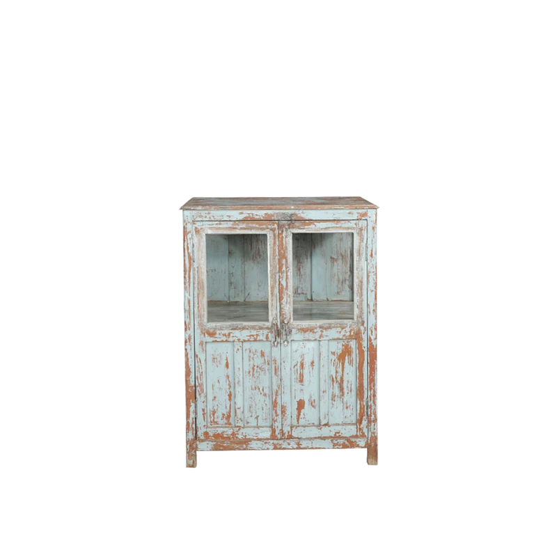 Vitrina azul envejecido estilo vintage 87x56x116cm - Indian Treasures