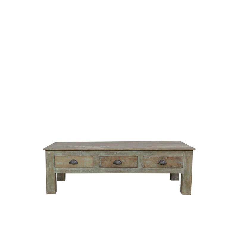 Mesa de centro con 3 cajones 145x70x46cm - Indian Treasures