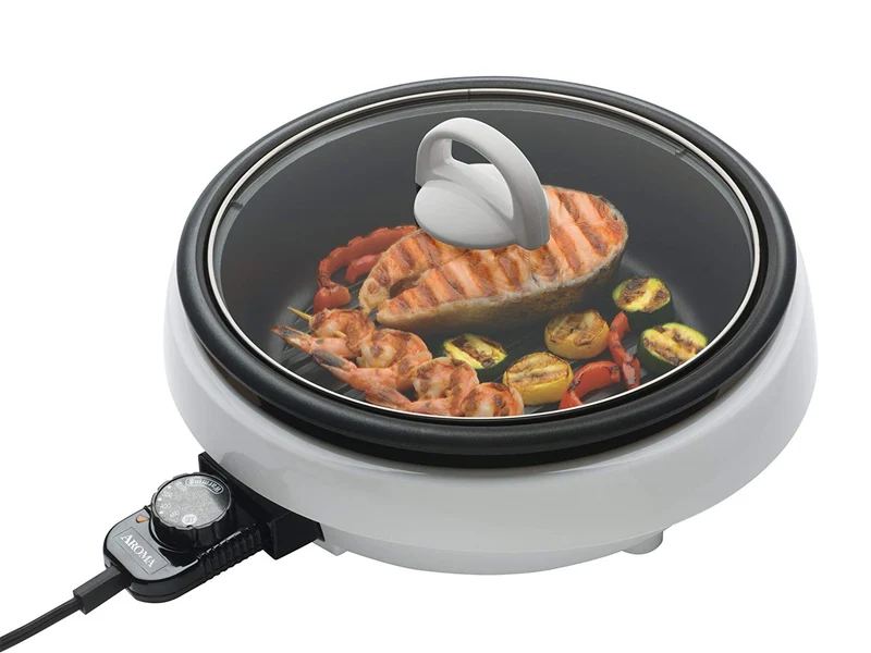 Aroma Housewares ASP-137 - Olla con plancha de parrilla (2.8 litros, 25.4 cm), Blanco, 2.83 l, 1