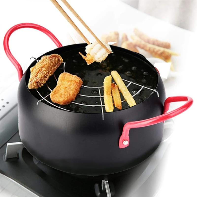 Olla Freidora, Sartén Olla de la freidora, cocina doméstica de 6 pulgadas, freidora, olla redonda con filtro de aceite para cocina de inducción y gas