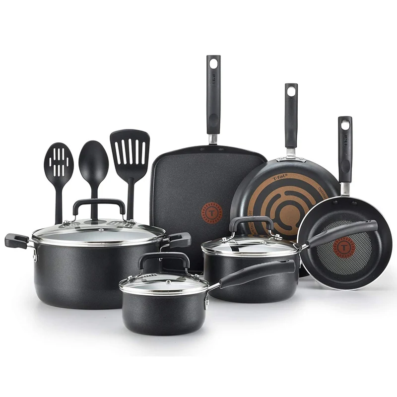 T-fal C530SC Set de Ollas y Sartenes Antiadherentes, 12 Piezas, Negro