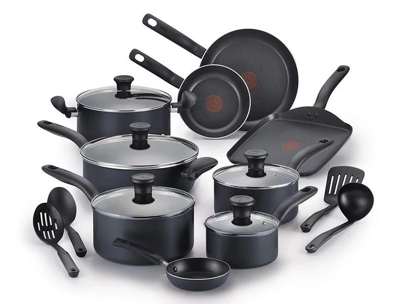 T-fal A821SI Initiatives - Set de ollas de cerámica antiadherentes, Color Carbón, 18 piezas