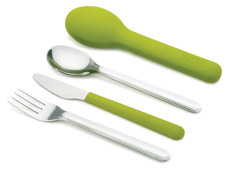 Joseph Joseph GoEat Recipiente compacto 2-en-1 para alimentos, Set de cubiertos, Verde