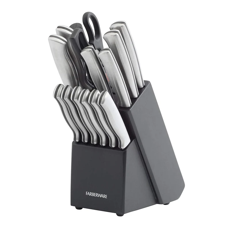 Farberware Juego de cuchillos de acero inoxidable con bloque para almacenamiento, 15 piezas