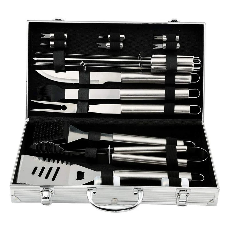 Sonolife - Set de 18 Utensilios y Cubiertos Profesional para Asador Carne Asada en Acero Inoxidable