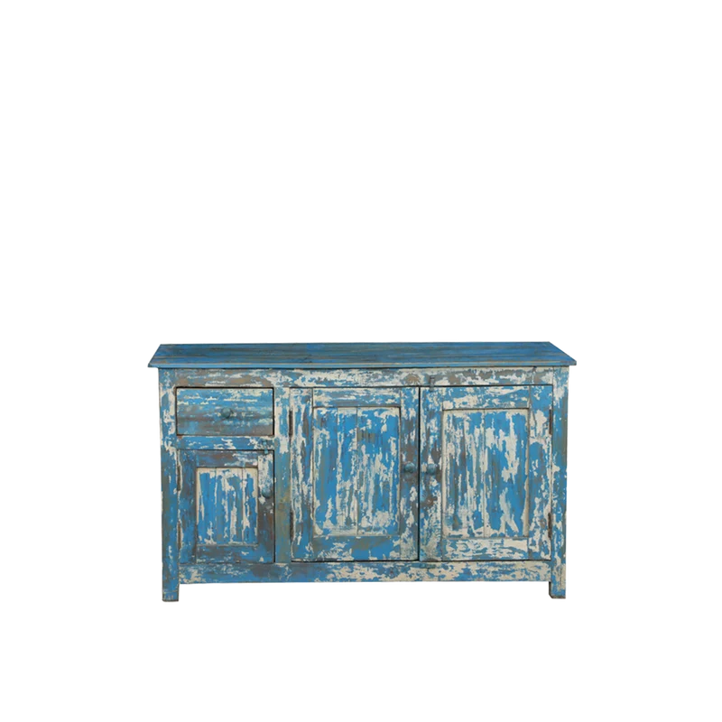 Aparador de madera azul envejecido 133x53x78cm - Indian Treasures