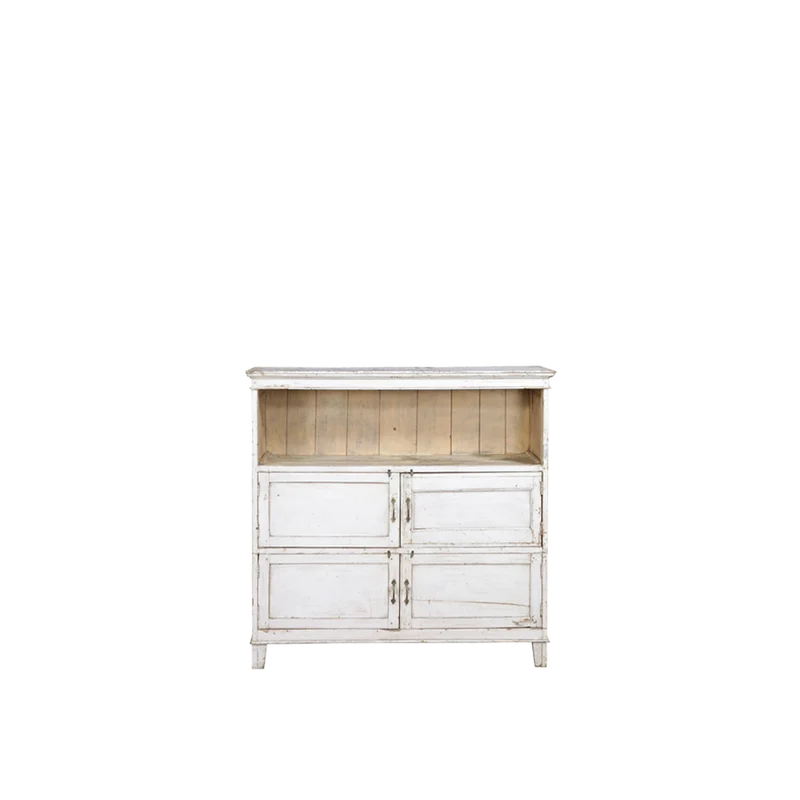 Aparador blanco de madera envejecida 127x36x124cm - Indian Treasures