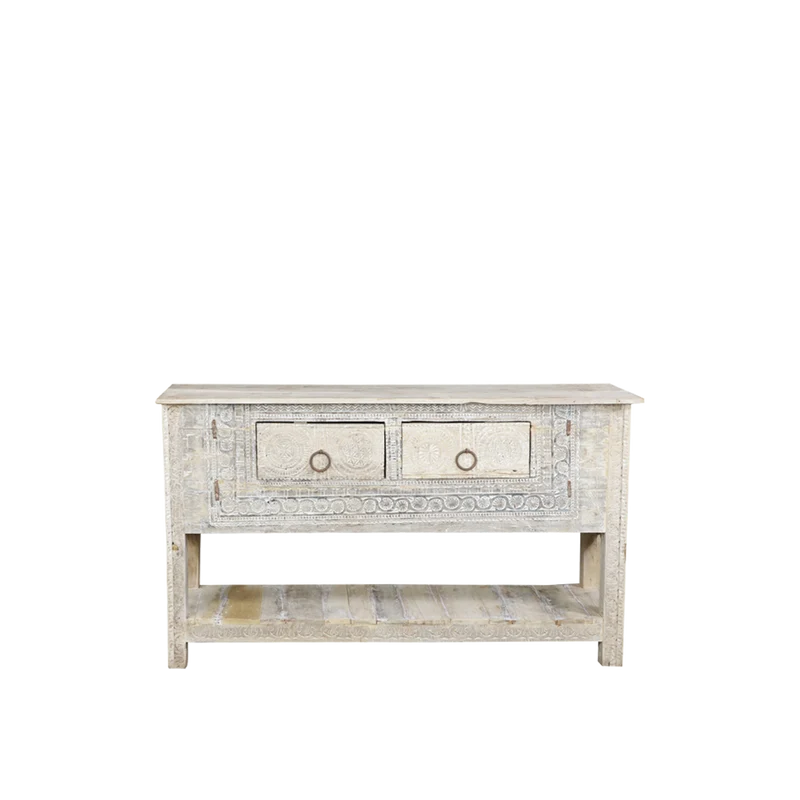 Consola tallada a mano blanca 158x45x92cm - Indian Treasures