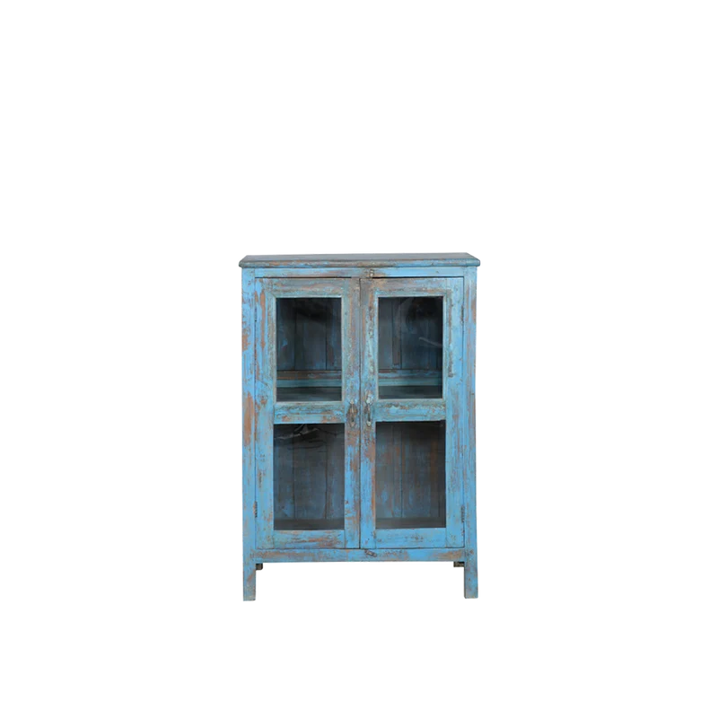 Vitrina vintage de madera azul 85x46x120cm - Indian Treasures