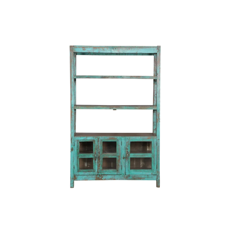 Librería vintage azul decapado 123x39x193cm - Indian Treasures