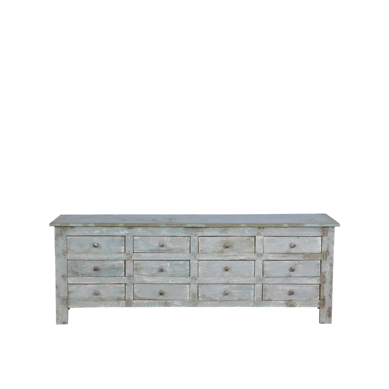 Cajonero largo de madera de teca azul 188x42x68cm - Indian Treasures