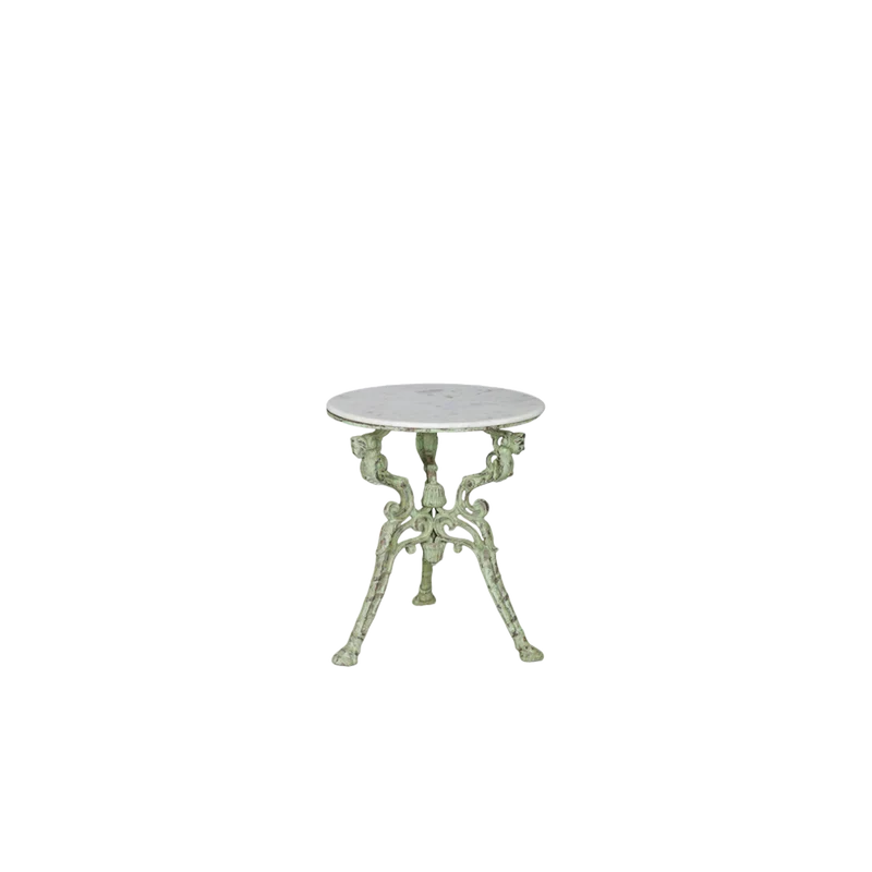 Mesa exterior redonda de hierro y mármol D74cm - Indian Treasures