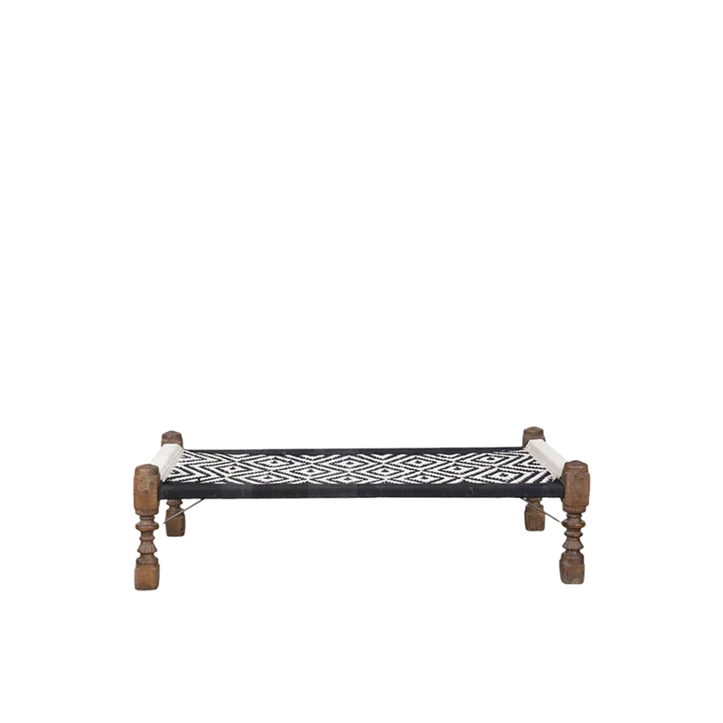Cama charpai tradicional India blanco y negro - Indian Treasures