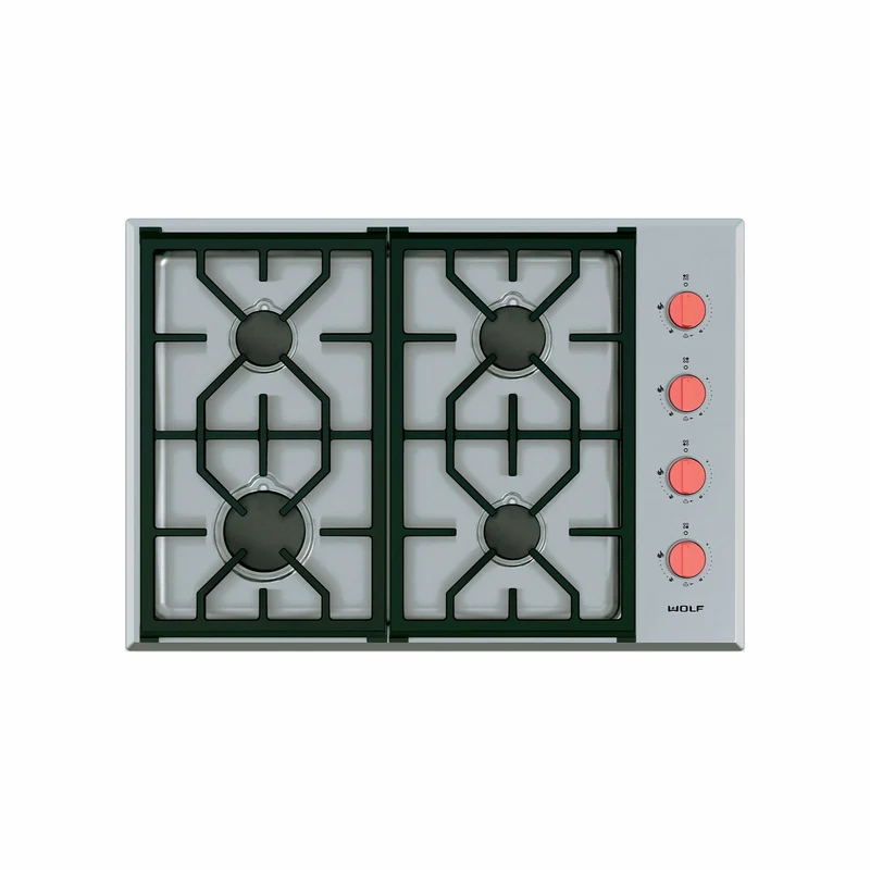 Placa de gas Profesional Wolf de 762 mm con mandos en rojo