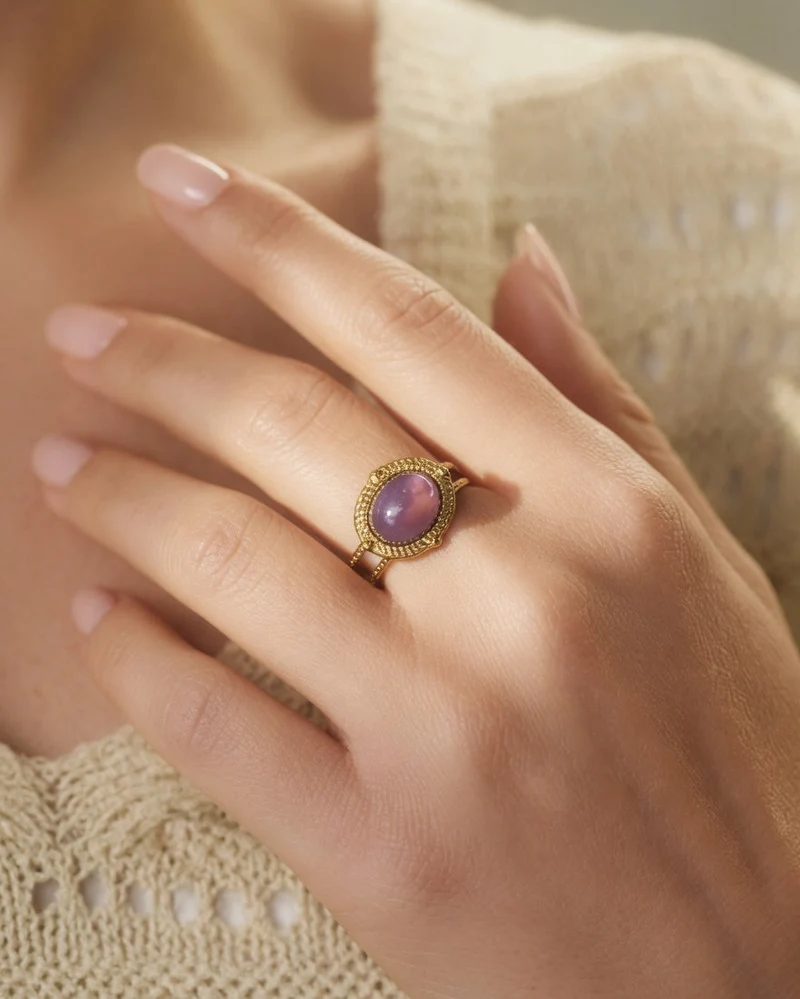 Anillo sahira dorado de amatista