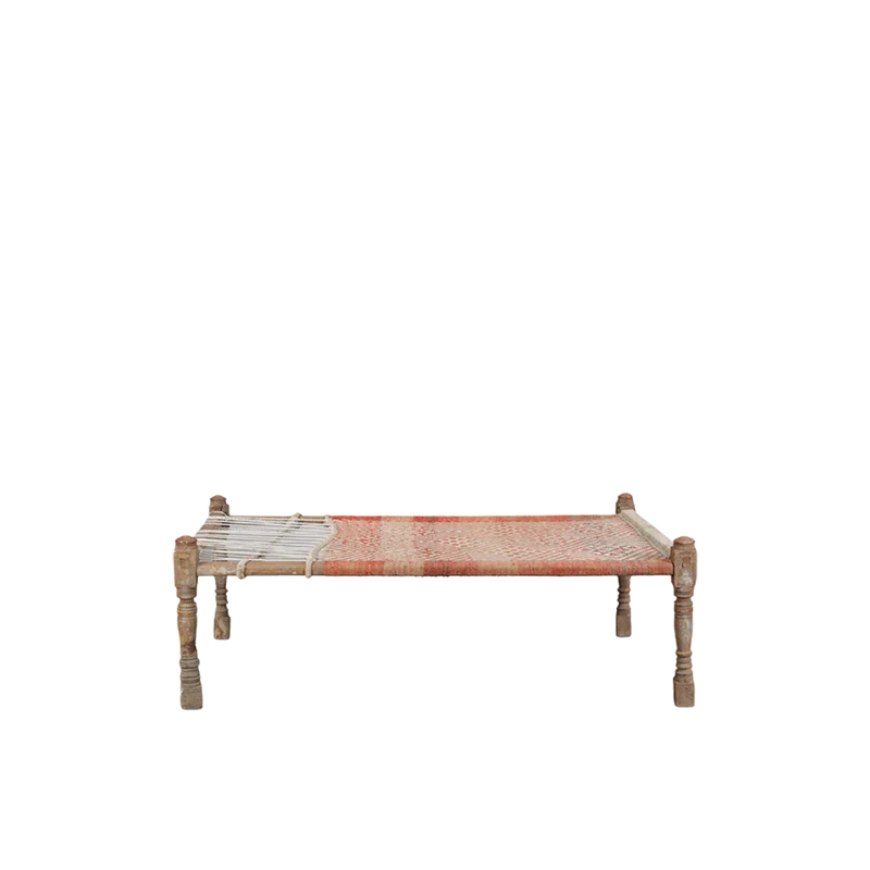 Cama Charpai tradicional India rojo y blanco - Indian Treausures