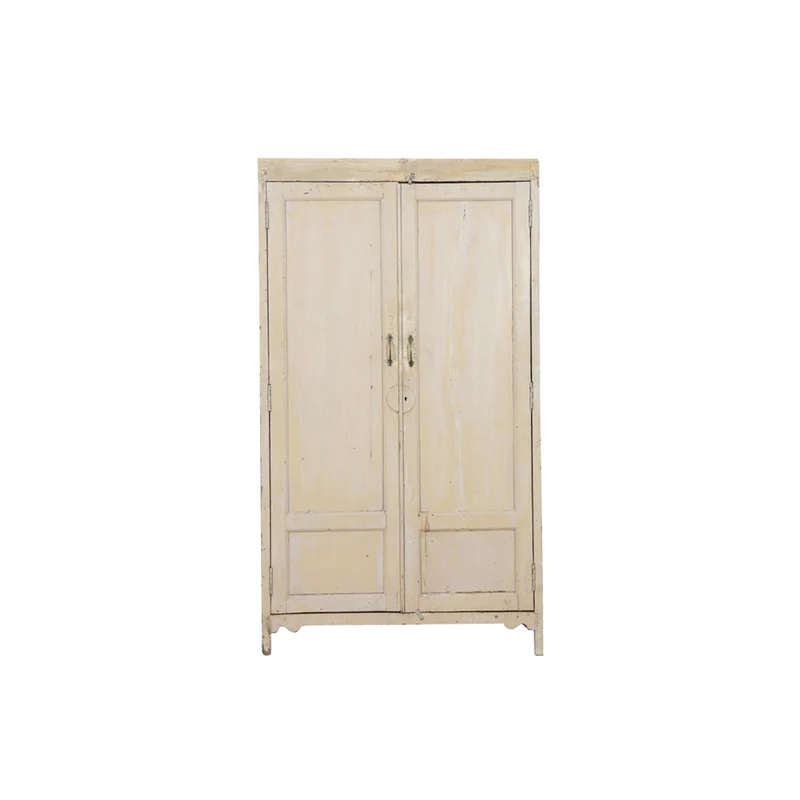 Armario de madera teca blanco 109x51x191cm - Indian Treasures