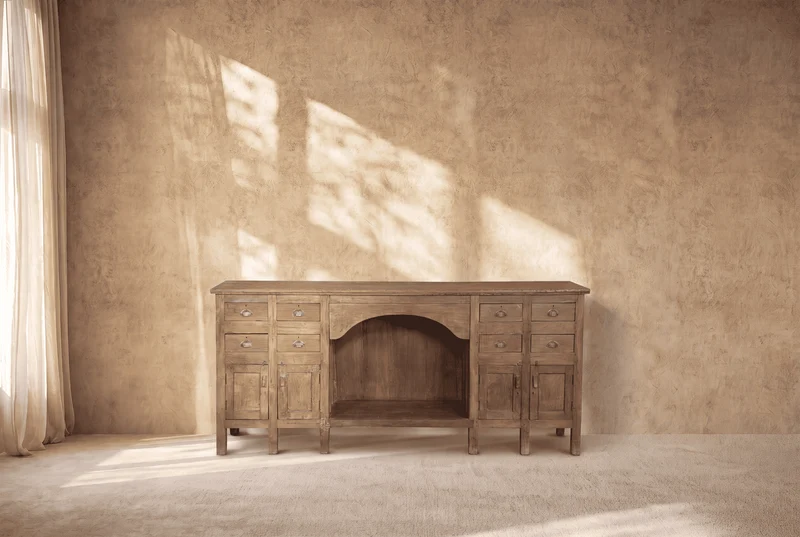 Aparador de madera grande artesanal 204x50x94cm - Indian Treasures