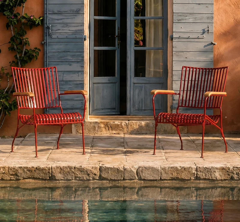 Silla de jardín estilo vintage hierro rojo - Indian Treasures