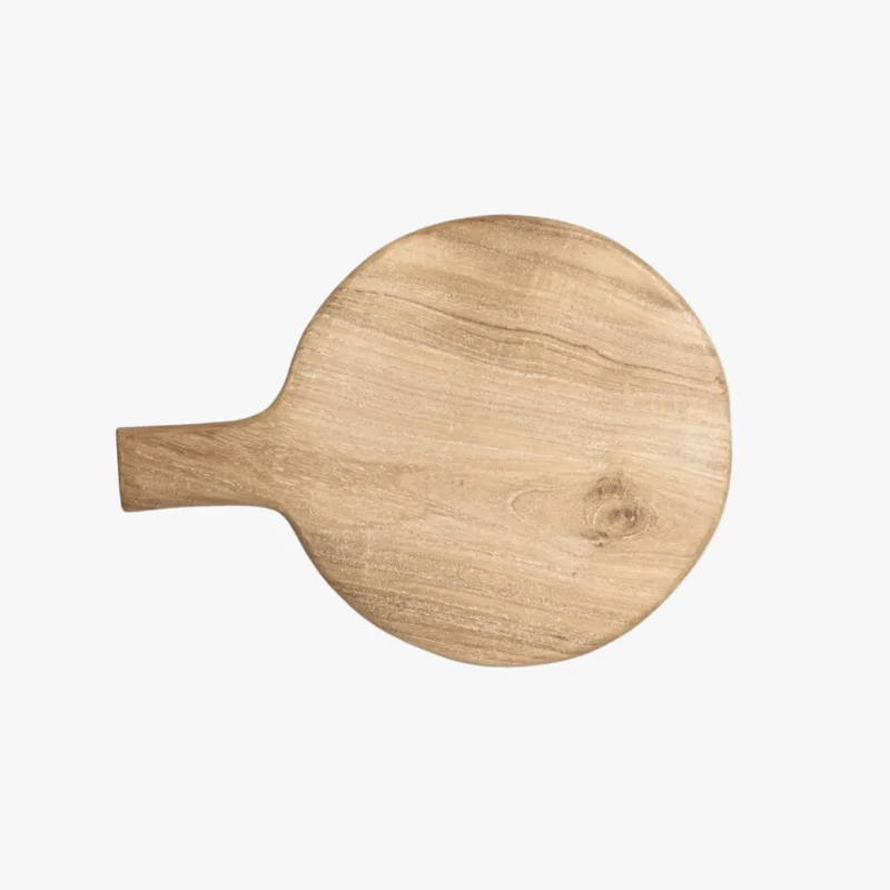 Round Teak Cutting Board Paddle Handle