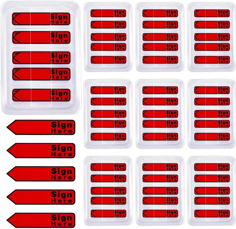1000 Pcs Sign Here Sticky Tabs Sign Here Flags, Red