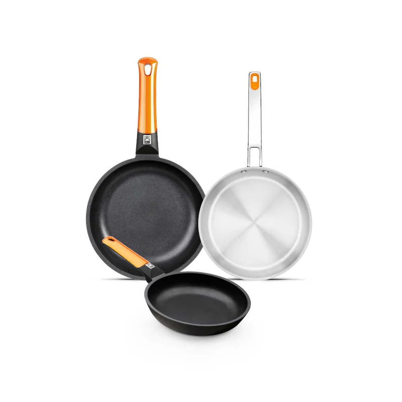 Set de 2 sartenes Efficient Orange y sartén Efficient Inox 20-24-26 cm