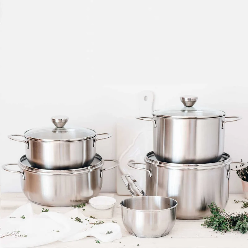 Batería de cocina 9 piezas acero inoxidable sin antiadherente Ancora