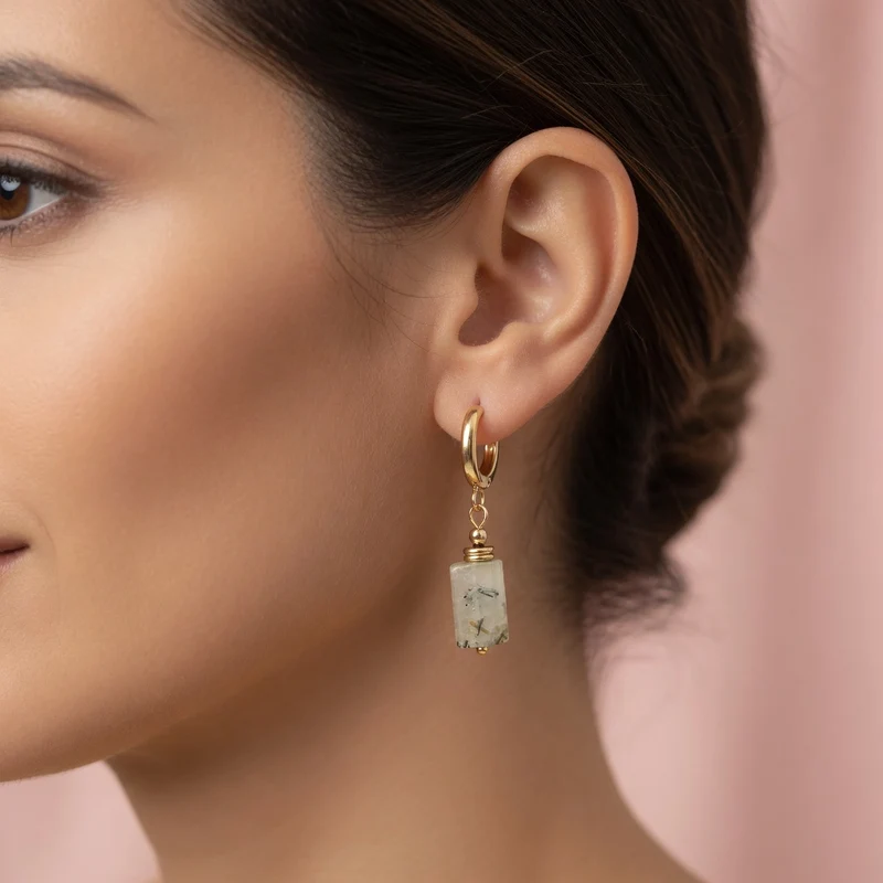 Pendientes clea dorados de prehenita