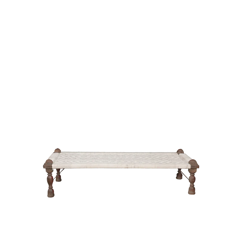 Cama charpai de madera teca y tejido Crudo - Indian Treasures