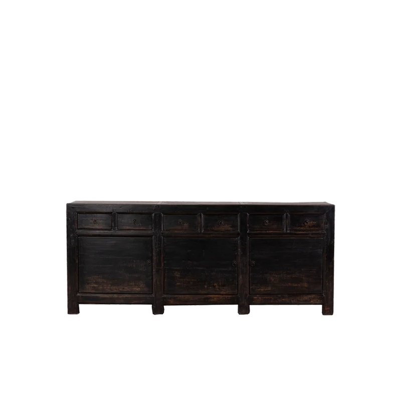 Aparador largo de madera negro 217x48x90cm - Antique