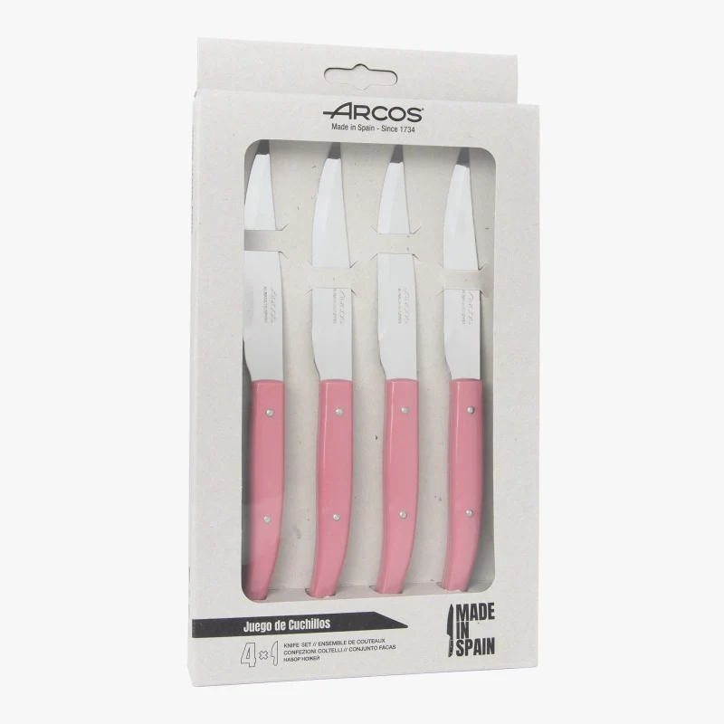 Juego 4 pzas. Cuchillo chuletero Rosa Microserrado