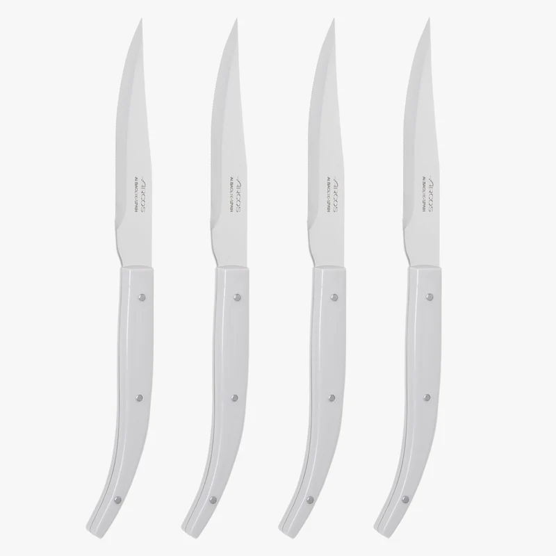 Juego 4 pzas. Cuchillo chuletero Blanco Microserrado