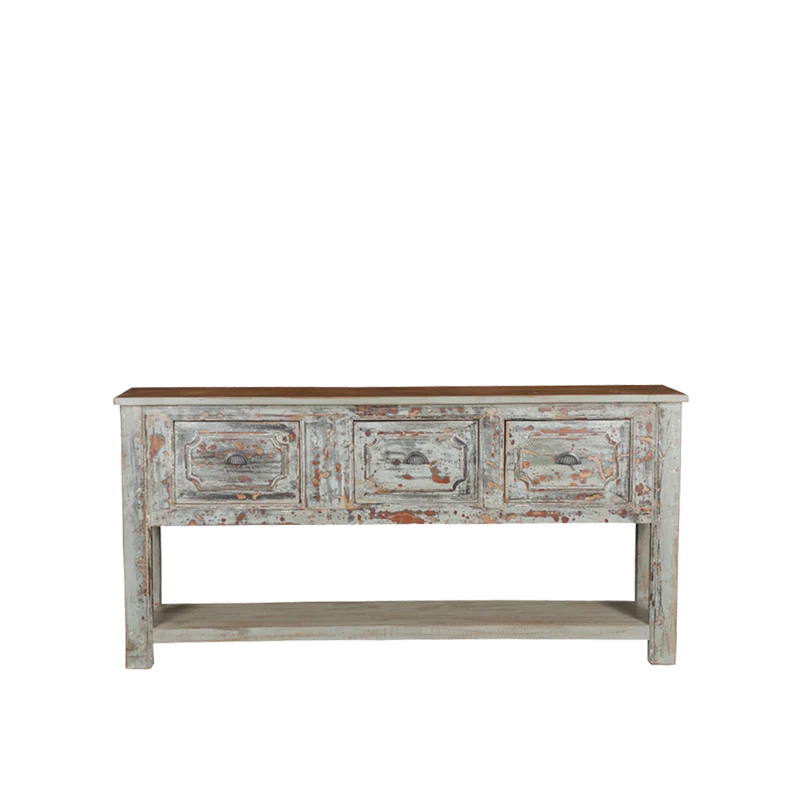 Consola de madera teca con 3 cajones 287x39x91 - Indian Treasures