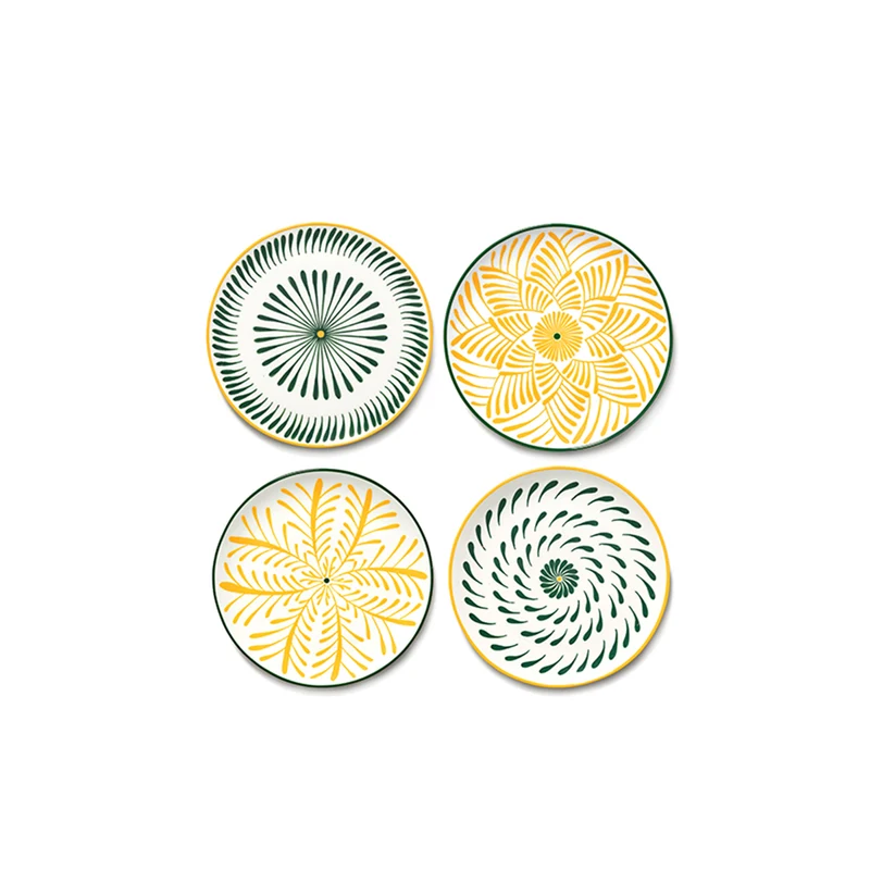 Set 4 platos llanos amarillo-verde Bazaar