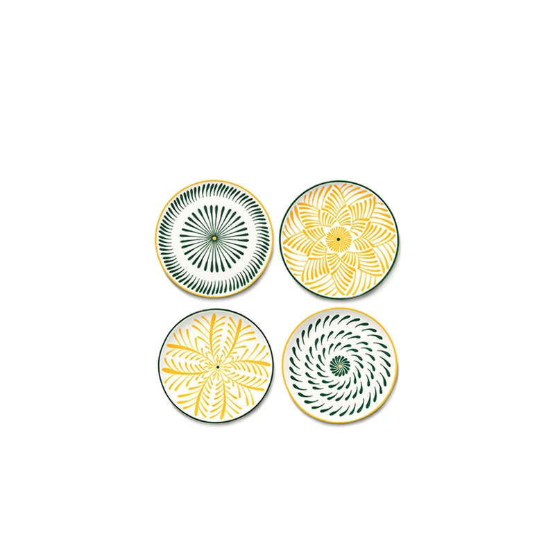 Set 4 platos desayuno amarillo-verde Bazaar