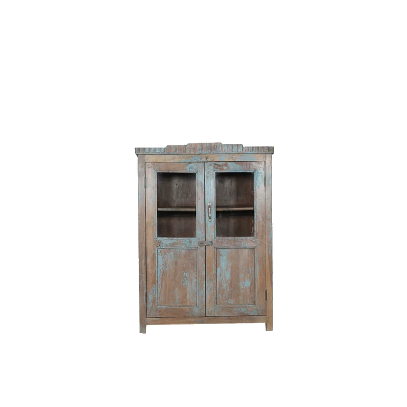 Vitrina de madera decapada azul 92x44x124 - Indian Treasures