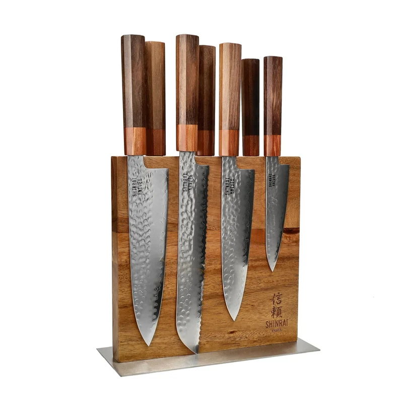 Shinrai Knives - Juego de 7 cuchillos de Damasco exclusivos de Kigami + bloque de cuchillos de doble cara Cito