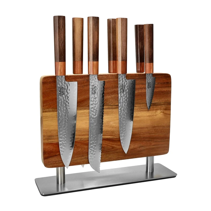 Shinrai Knives - Juego de 7 cuchillos de Damasco exclusivos de Kigami + bloque de cuchillos