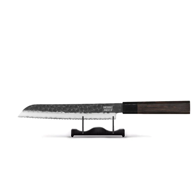 Shinrai Knives - Cuchillo de pan de Damasco Blackout Edition de 20 cm